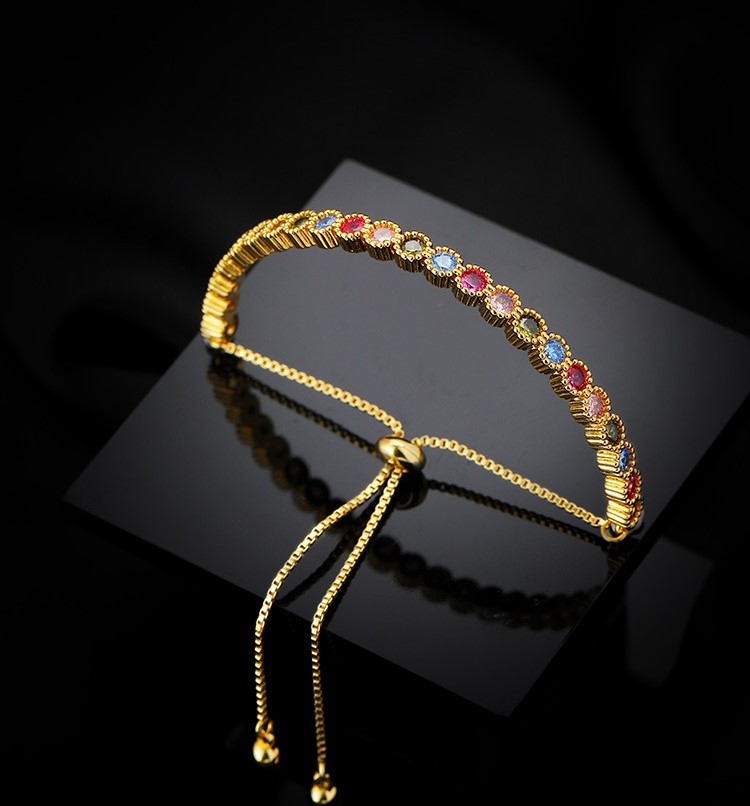 輕奢小眾彩色鋯石設計時尚k金色手鐲手鍊飾品
