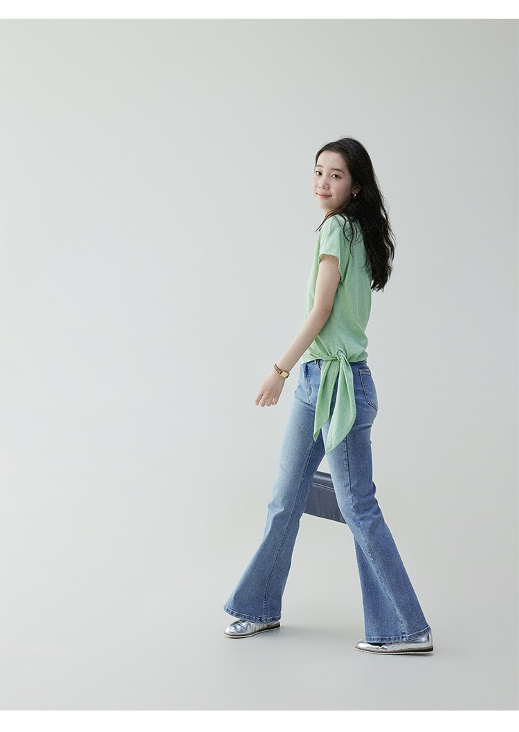 韓國純色不規則側邊繫帶T卹女25夏季圓領寬鬆上衣