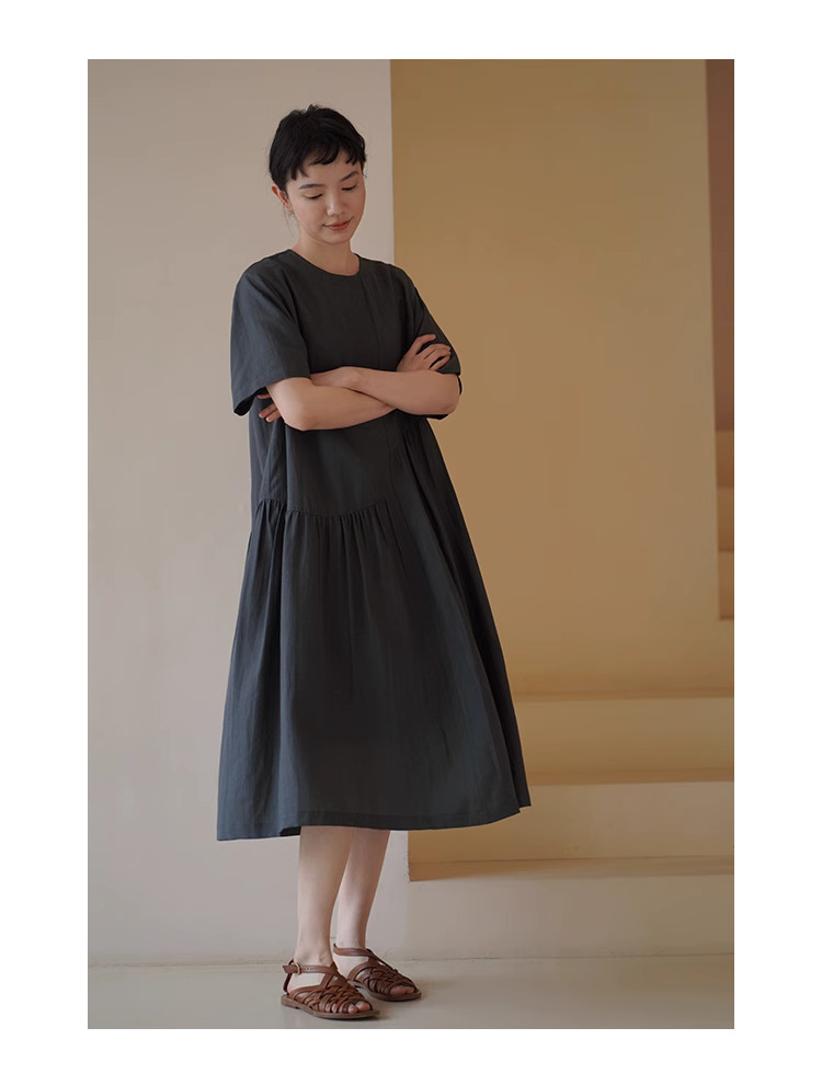 青藤蔓少女感洋裝不對稱分割裙擺設計感寬鬆顯瘦裙子