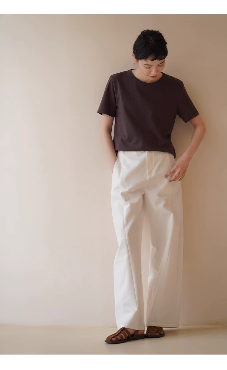 百搭基因立體剪裁分割直筒寬鬆版型高腰闊腿休閒長褲女