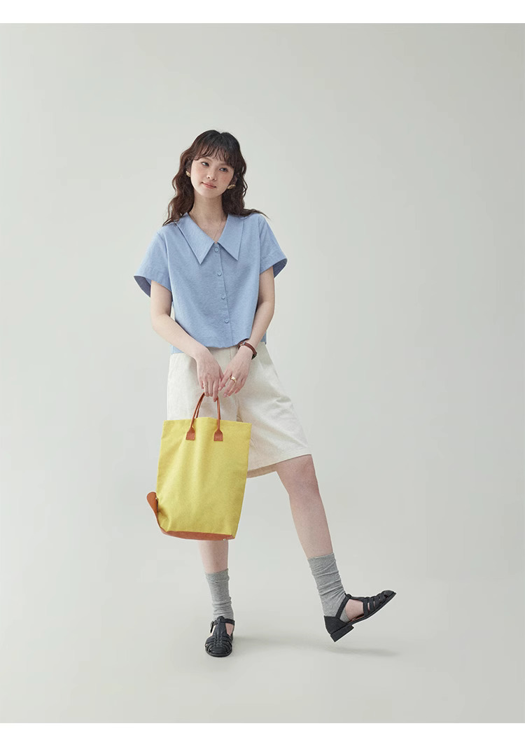 彩色條紋polo領純棉襯衫女夏季新款寬鬆短袖上衣