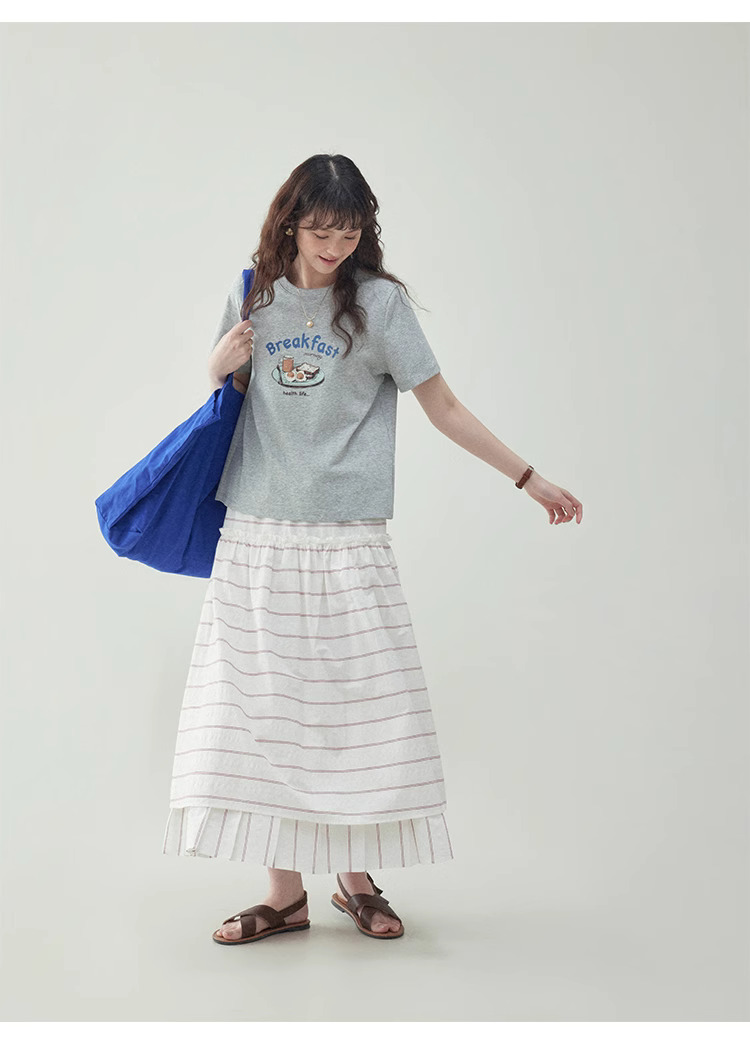 撞色拼接蕾絲純棉半身裙女夏季新款a字中長裙子