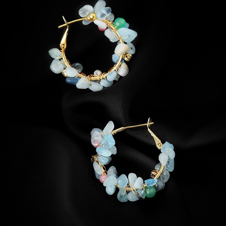 海藍寶碎石晶獨特設計高級感夏季小清新耳環耳飾品