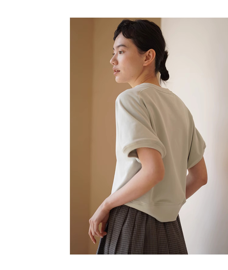 高比例棉柔軟迷你毛圈衛衣布料顯瘦插肩袖寬鬆休閒T恤女