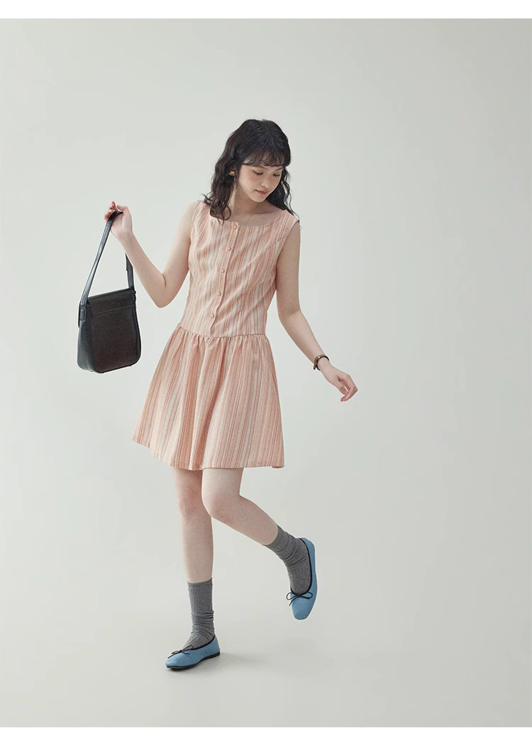 甜美圖案無袖背心洋裝女夏季新款顯瘦a字短裙