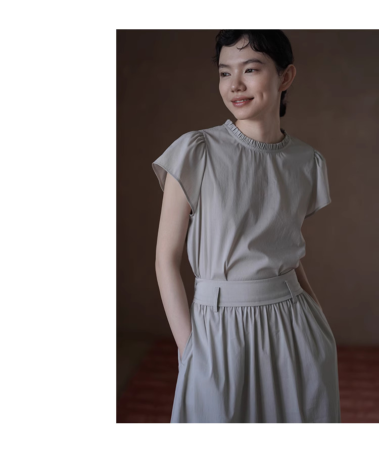少女野餐套裝乾爽萊賽爾混紡復古蕾絲領口寬鬆T卹半身裙