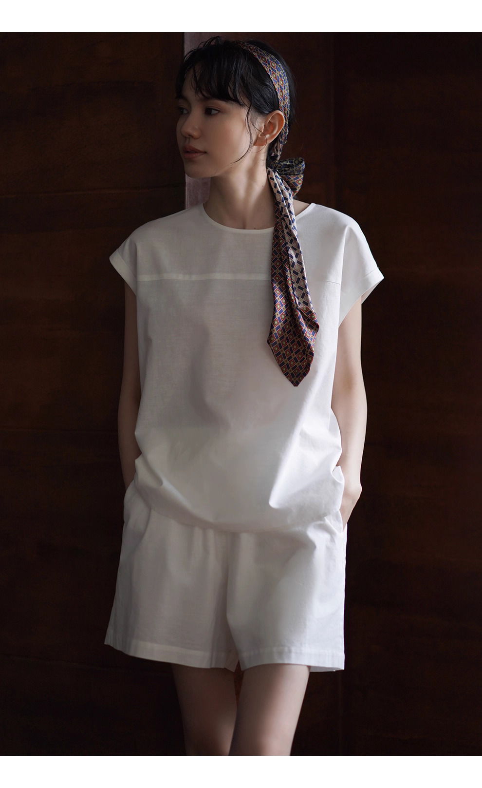 月光沙灘亞麻棉混紡度假透氣涼爽寬鬆上衣短褲兩件套裝