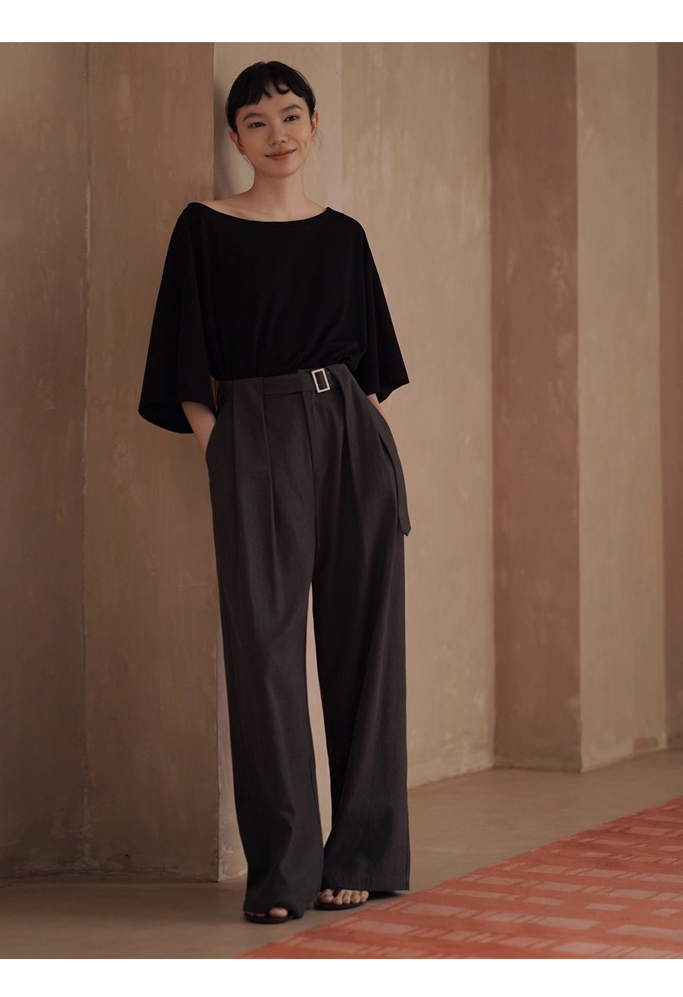 鬆弛自在法式上衣斜肩大領口輕薄透氣寬鬆顯瘦中袖T恤女