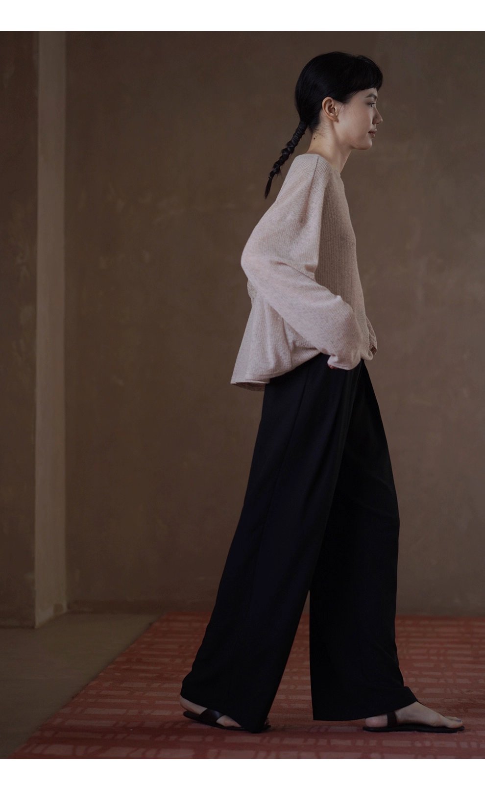 利落職場顯瘦高腰不對稱日字袢設計寬鬆顯瘦長褲女