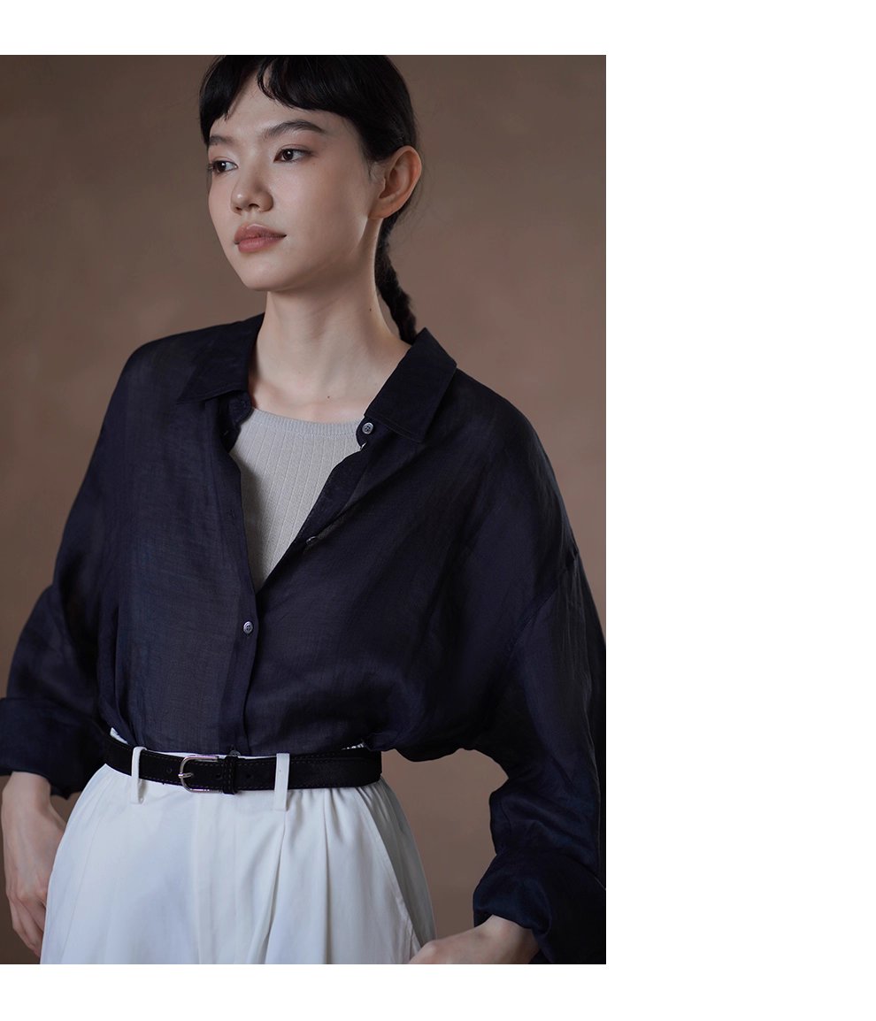 清透微風天然100苧麻襯衫寬鬆顯瘦通勤廓形落肩長袖上衣