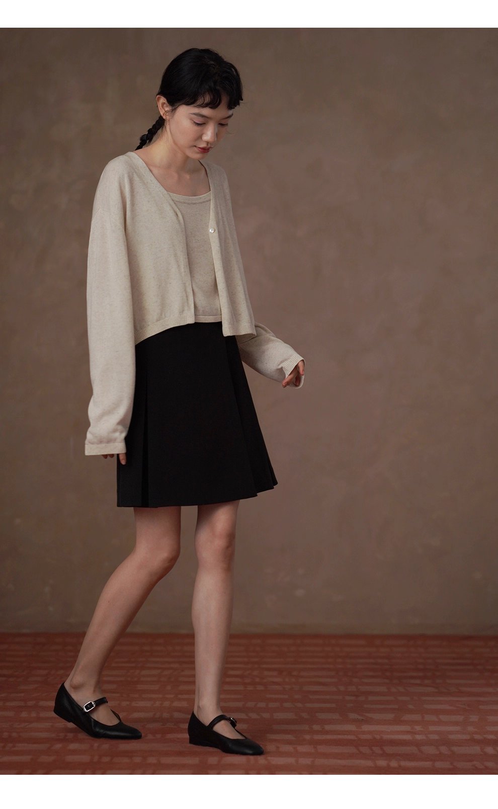 清新燕麥萊賽爾亞麻混紡背心開襟針織溫柔通勤兩件套女