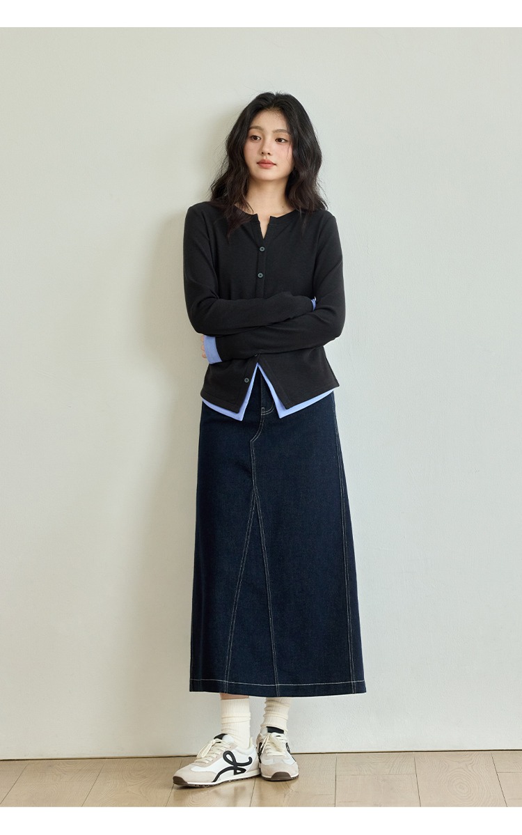 大尺碼胖mm正肩假兩件t恤女內搭打底衫秋季長袖上衣