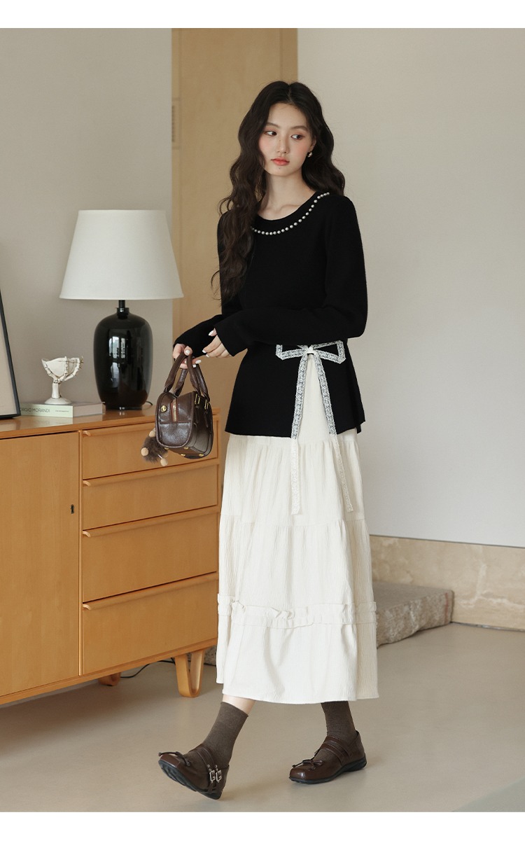 大尺碼釘珠針織衫胖mm上衣搭蕾絲拼接針織毛衣