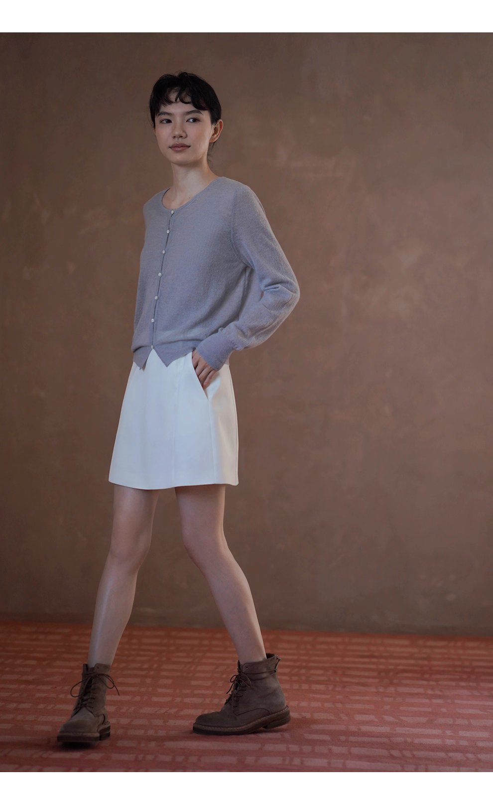 淡香薰衣草針織軟糯細膩綿羊羊駝毛混紡紗線薄款開襟衫