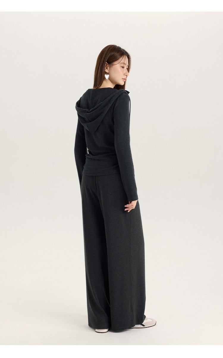 大尺碼新款兩件連帽T恤女寬鬆闊腿褲休閒時尚套裝