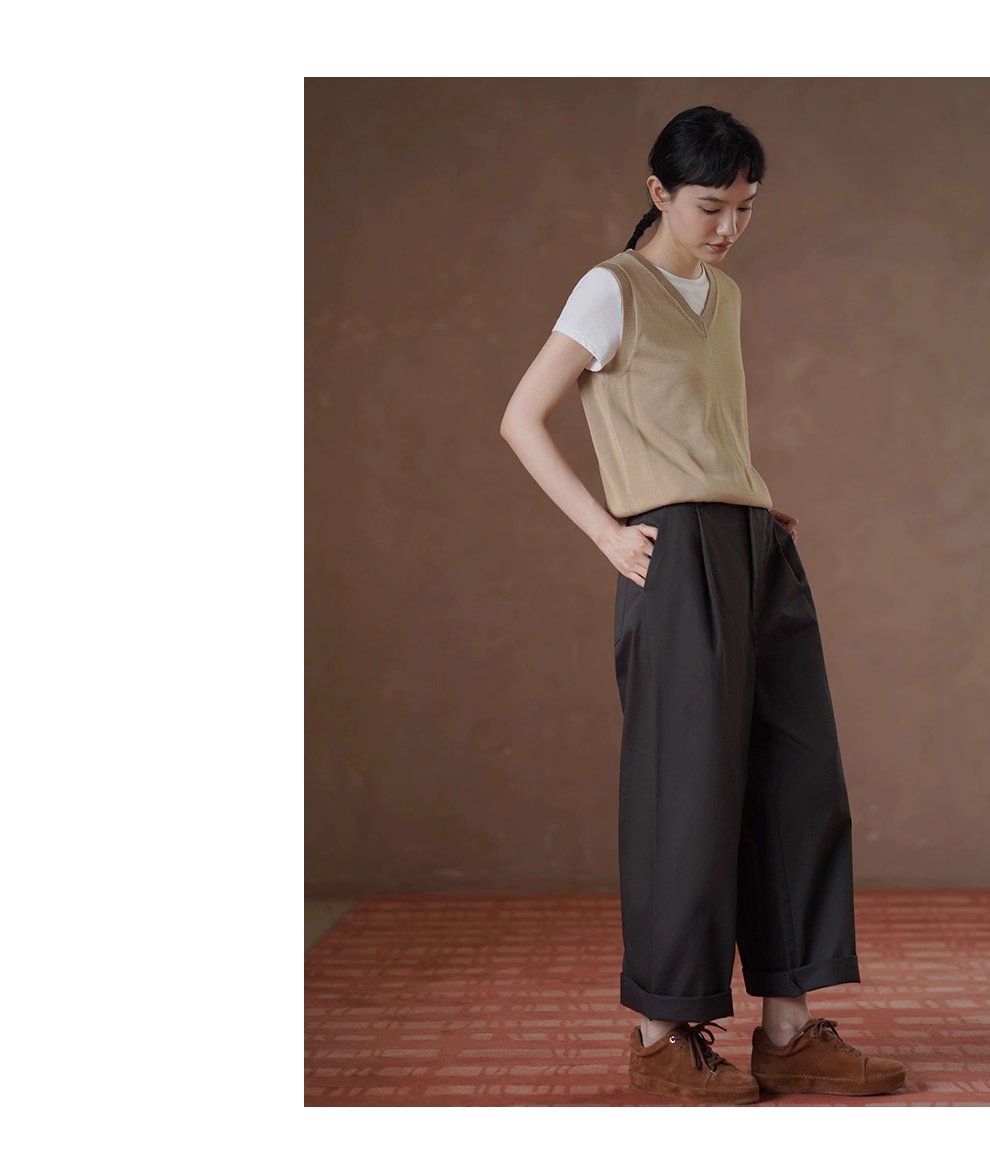 深幽雪松咖長褲寬鬆遮肉高腰顯瘦不挑人挺括100棉闊腿褲