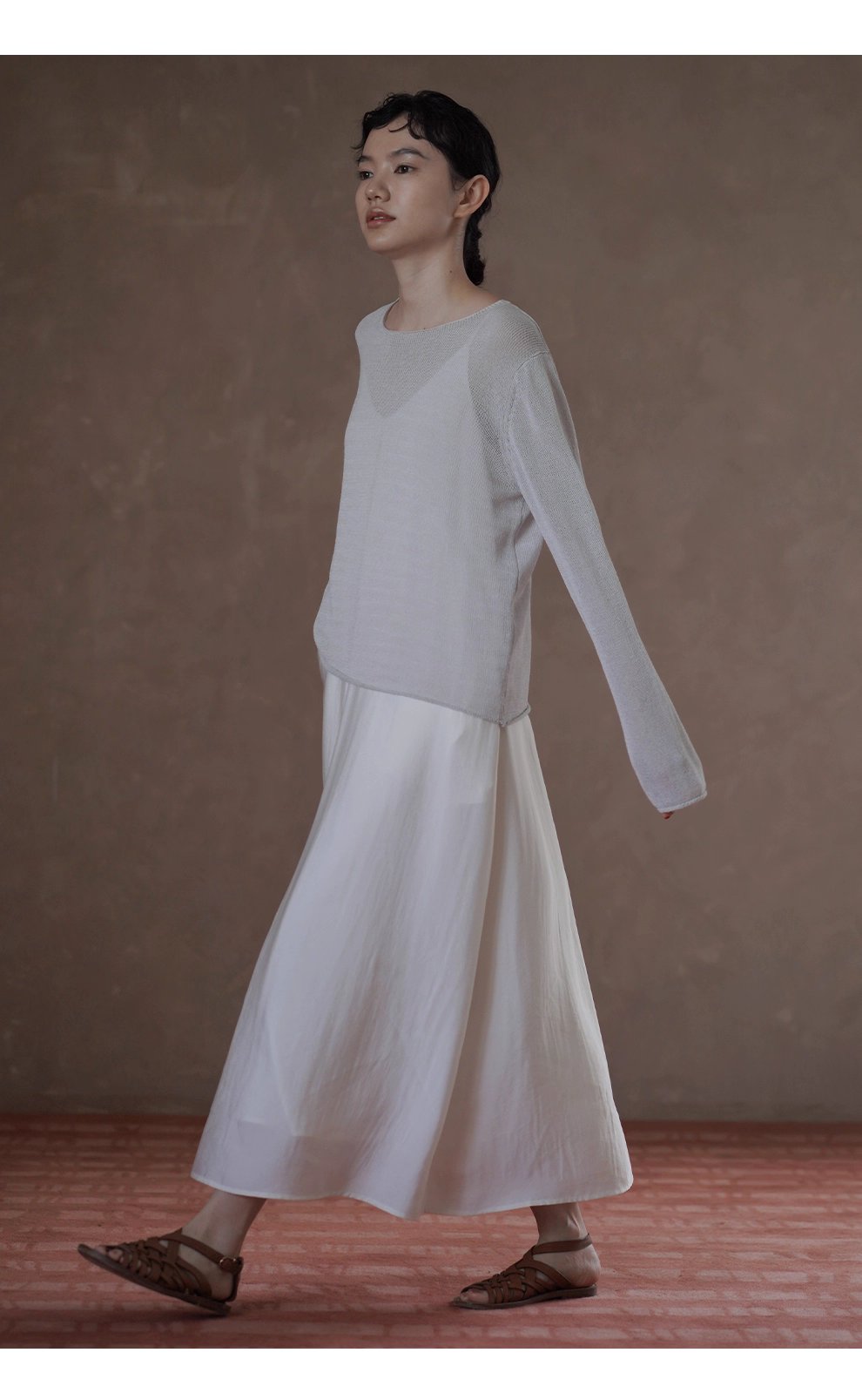 薄霧慵懶編織感元寶針織罩衫一字領寬鬆顯瘦長袖上衣女