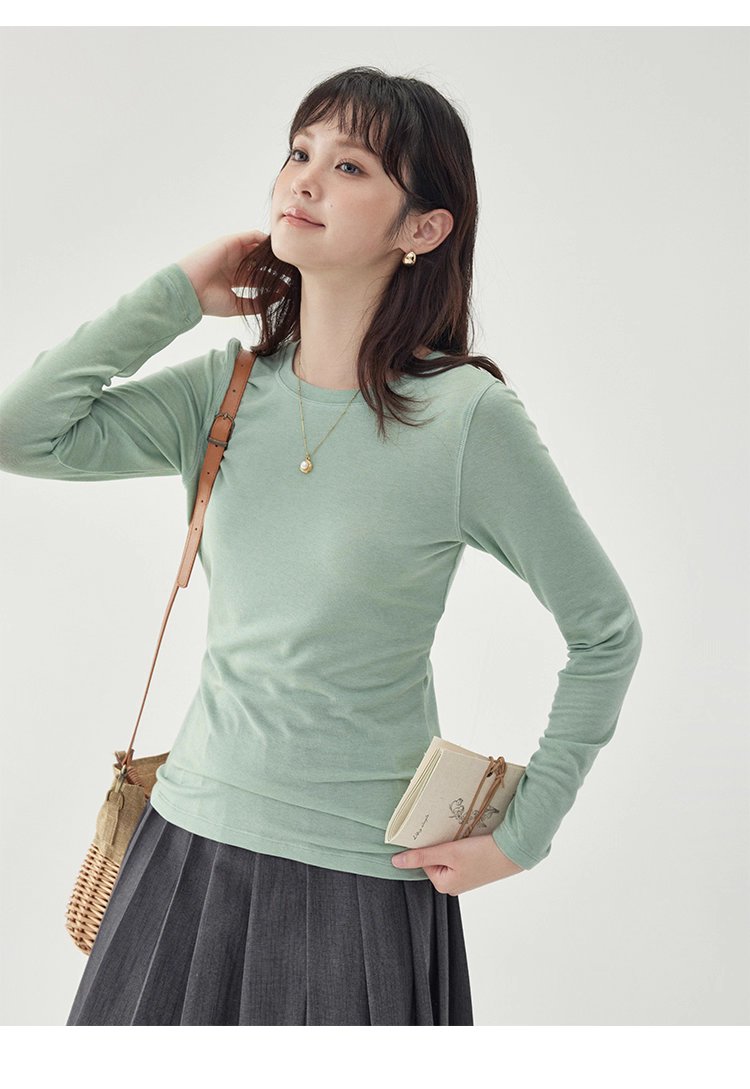 長袖修身薄款羊毛T恤女25秋季新款內搭上衣