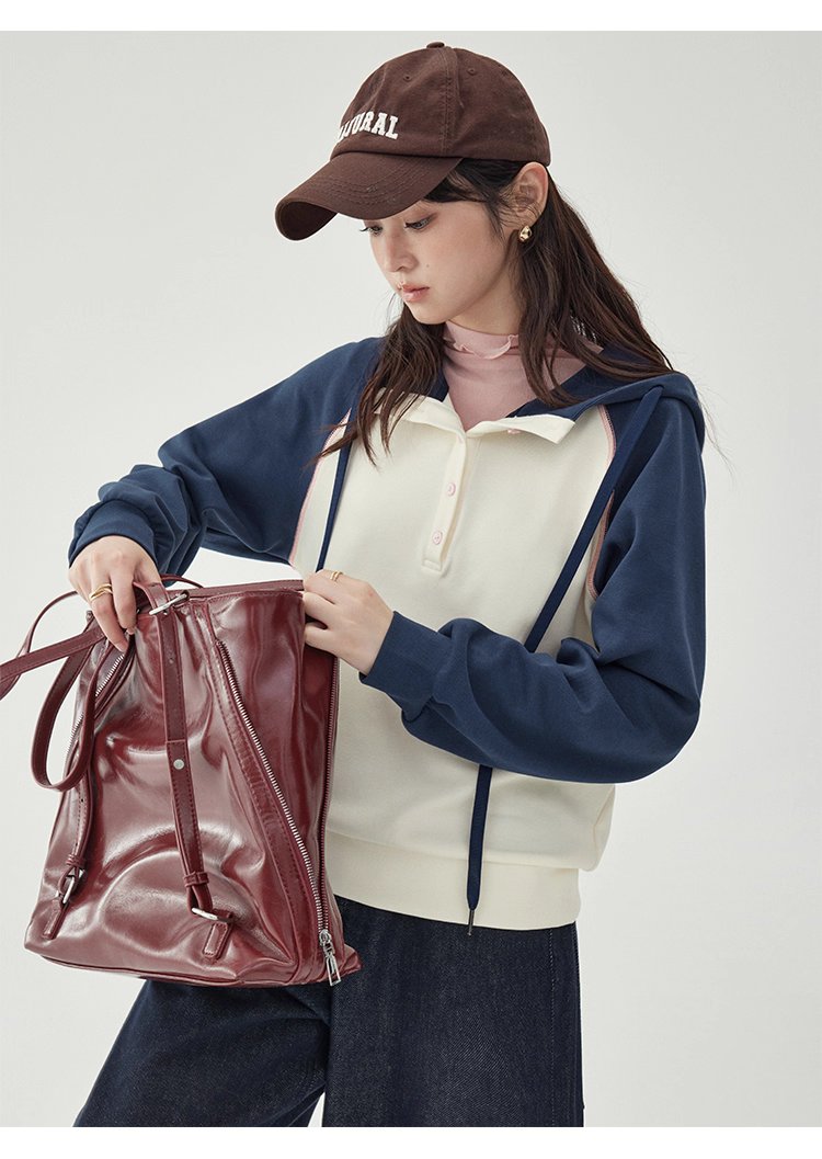 撞色插肩長袖連帽衛衣T恤女25秋季新款減齡上衣