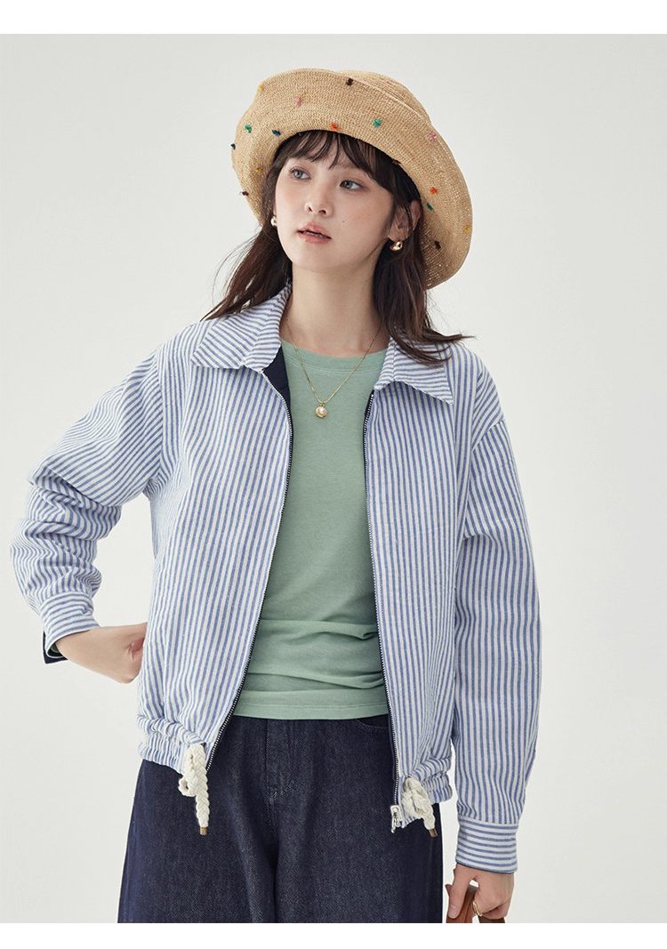 韓國翻領兩面穿拉鍊外套女秋季新款純棉長袖上衣