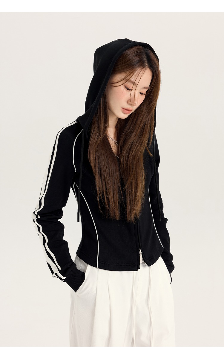 大尺碼胖mm美式黑色連帽衛衣外套2025新款休閒拉鍊上衣