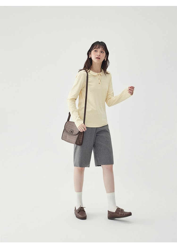 彩點小翻領長袖T恤女秋季新款時尚百搭上衣