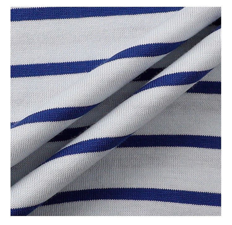 拼接翻領藍條紋長袖T恤女秋季新款寬鬆純棉上衣