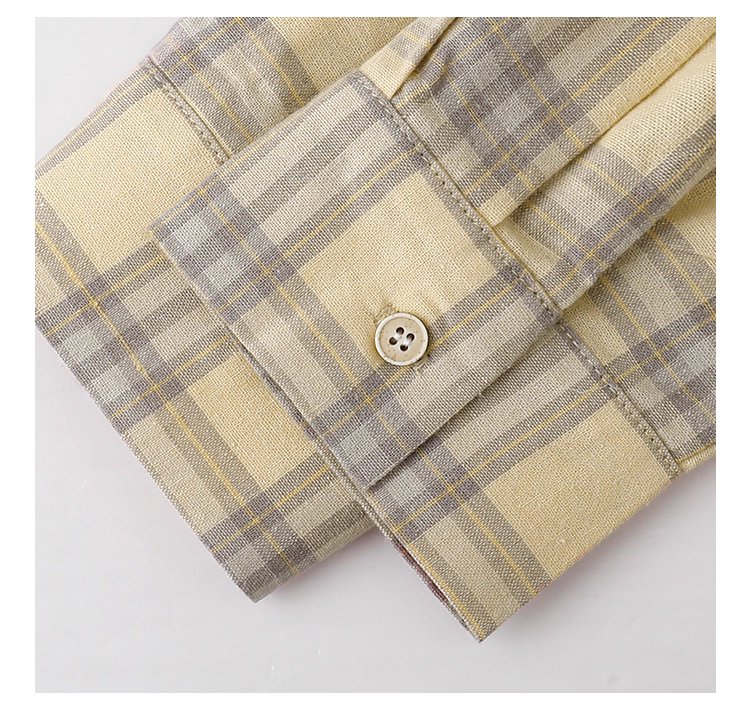 黃格單排扣抽繩下擺襯衫女秋季新款純棉長袖上衣