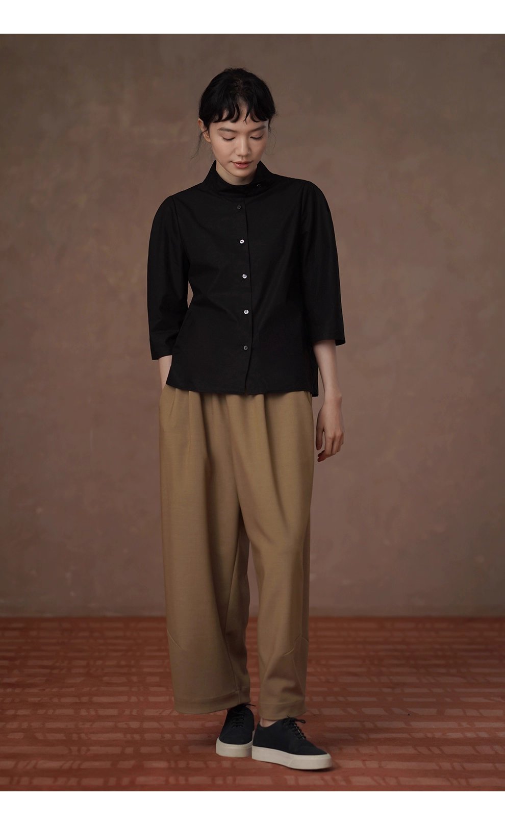 立裁版型挺括親膚萊賽爾棉上衣立領半袖通勤顯瘦襯衫女