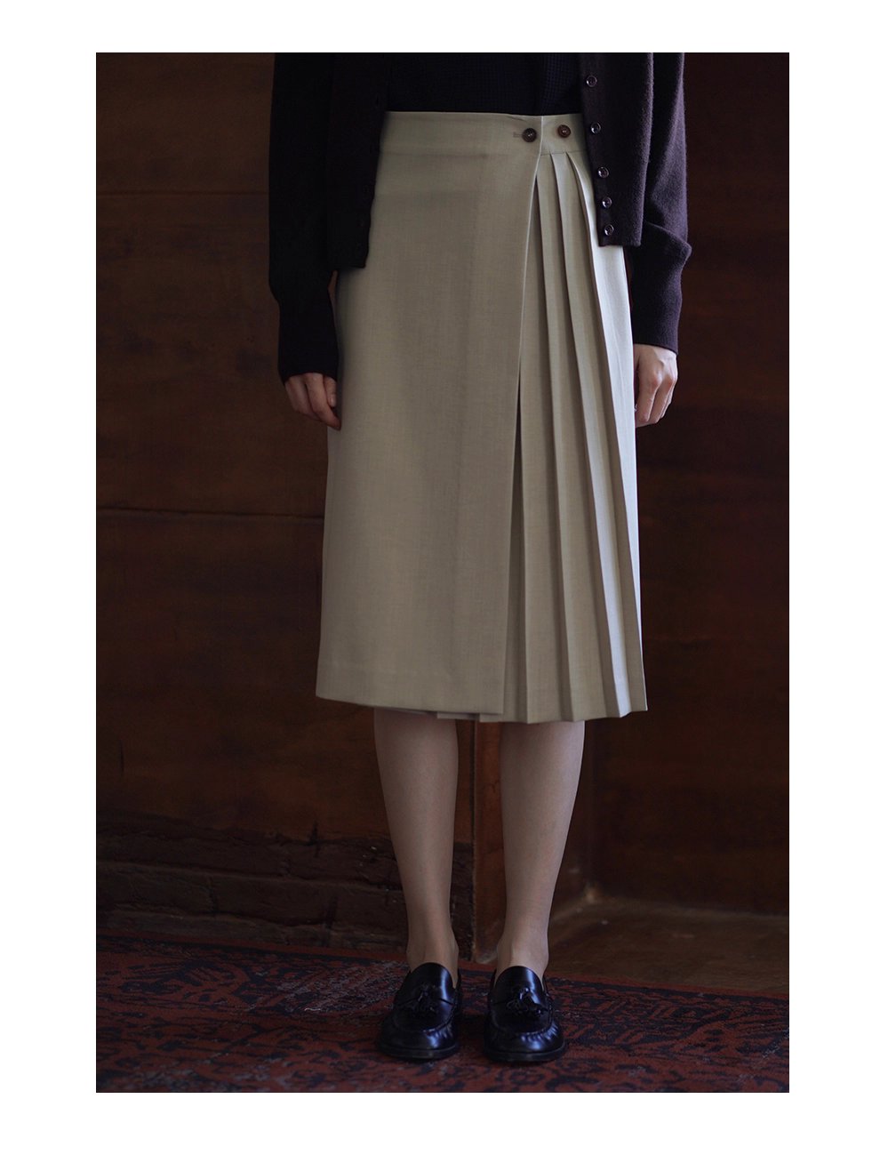 法式通勤一片圍裹式寬鬆直筒高腰不對稱壓褶顯瘦半身裙