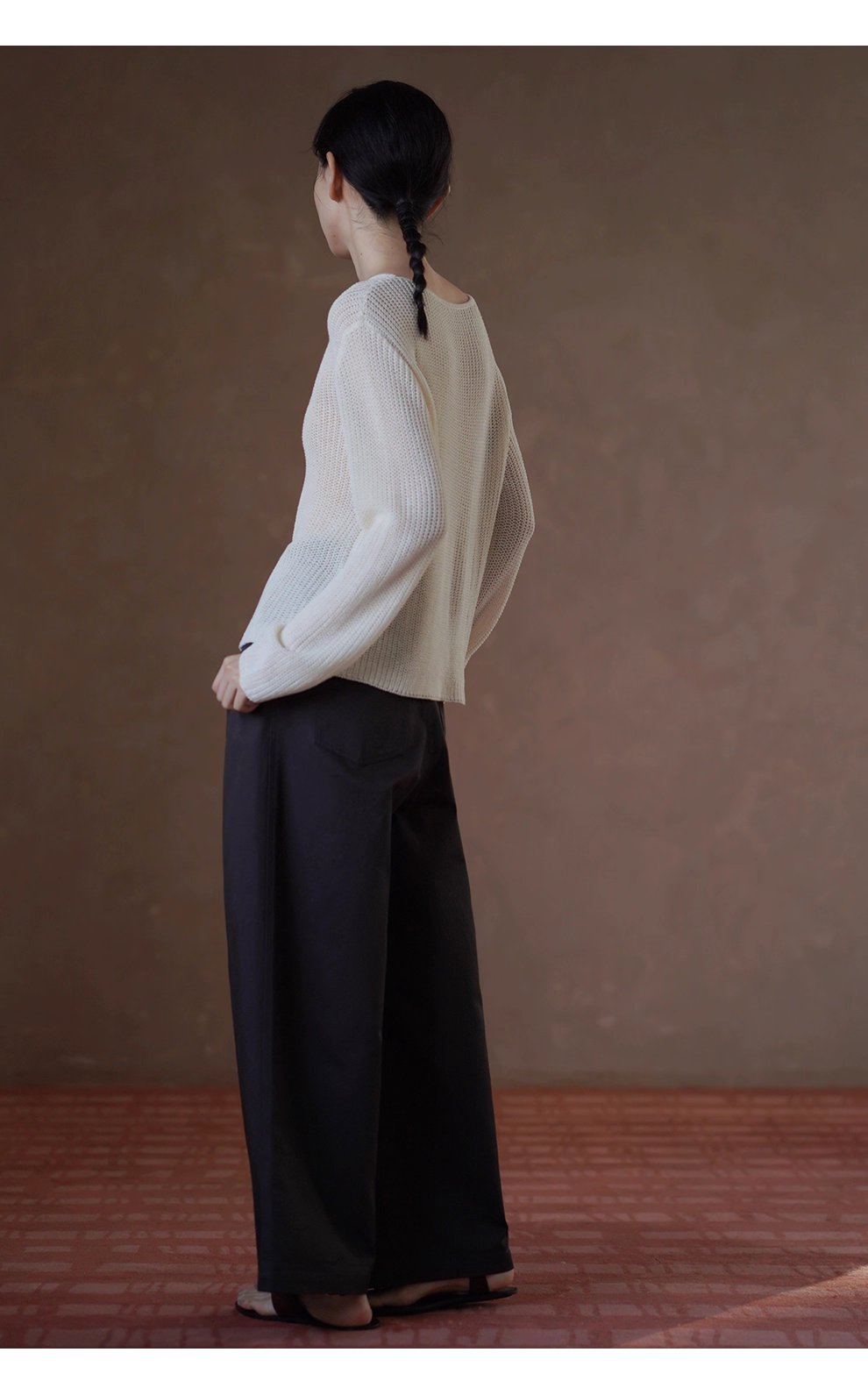 晴空白塔針織鏤空編織肌理感寬鬆顯瘦開叉長袖通勤罩衫