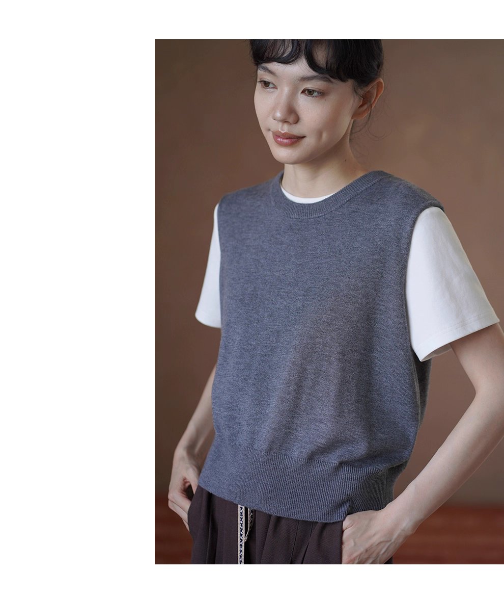 秋冬不可或缺時髦老錢圓領羊毛混紡百搭針織背心女