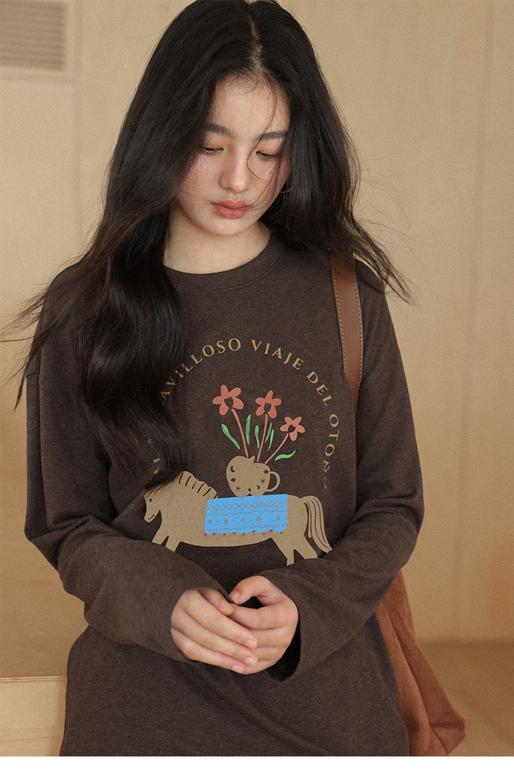 大尺碼胖mm長袖T恤秋季琥珀流光穿搭咖色上衣