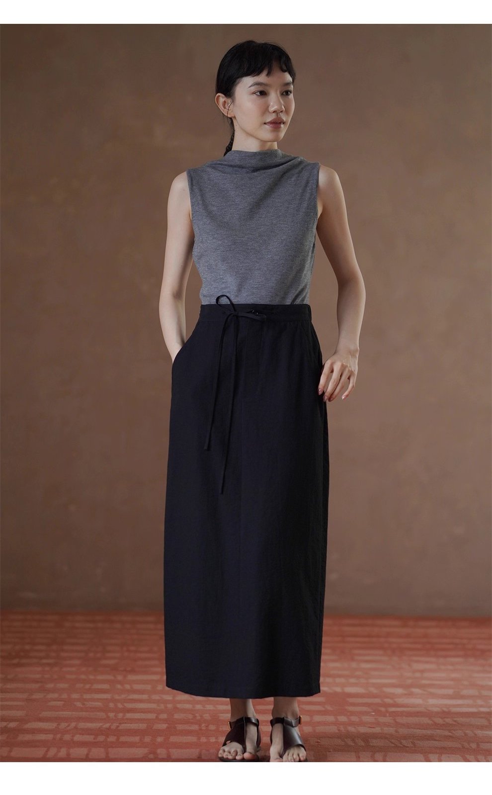 不出錯都會通勤基本款半身裙繫帶顯瘦H型直筒高腰裙女