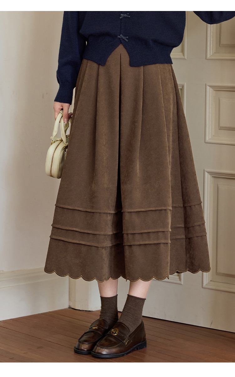 大尺碼琥珀流光風穿搭咖色半身長裙