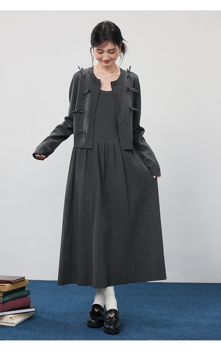 中大尺碼胖mm長裙針織開襟衫外套套裝2025穿搭洋裝兩件套裝