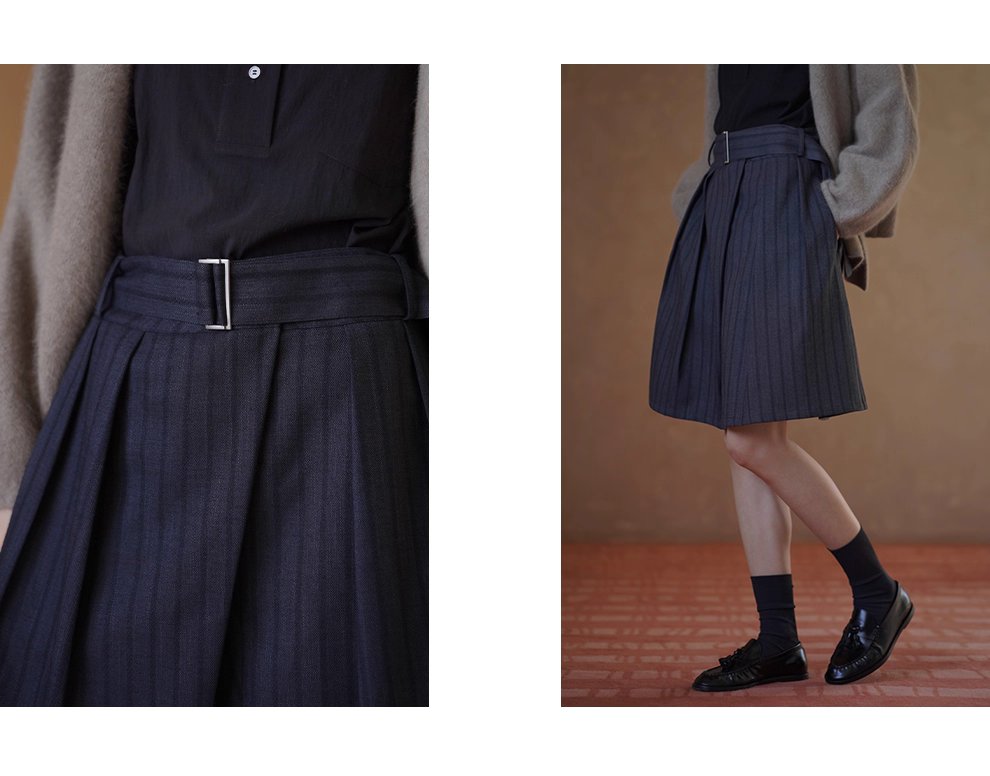 品質暗條紋肌理感斜門襟中長百褶高腰顯瘦學院風半身裙