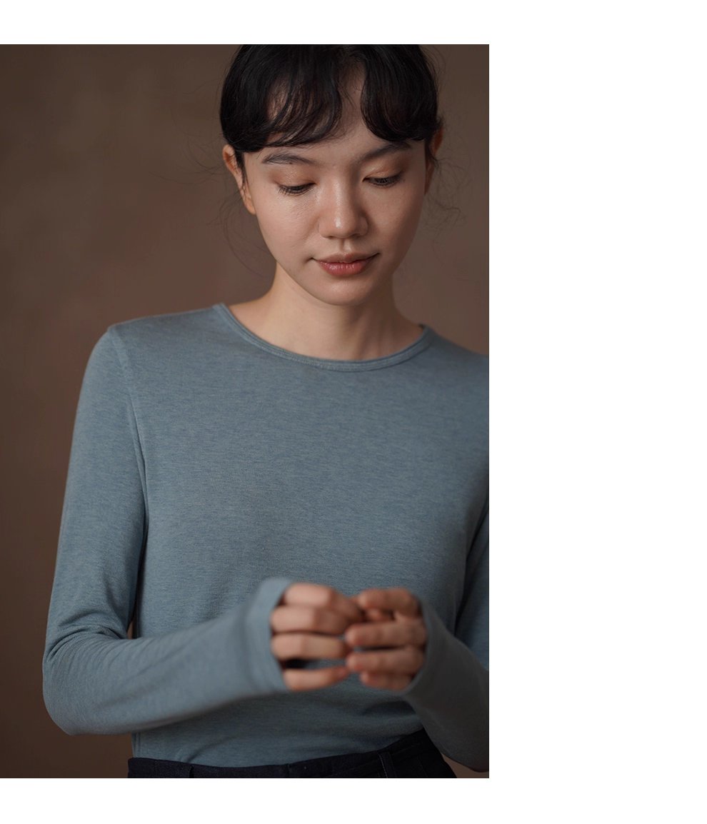 貼身保護舒適彈性軟糯親膚綿羊毛萊賽爾長袖圓領合身T恤