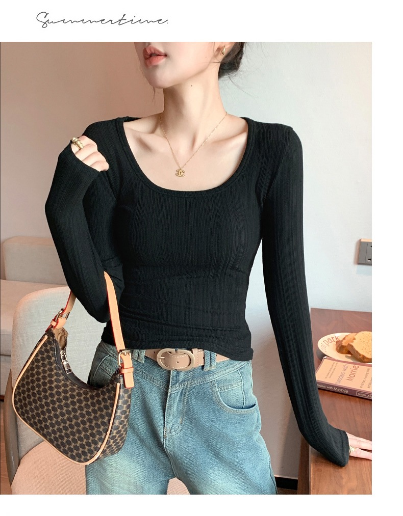U領打底衫秋季內搭外穿坑條顯瘦高級感上衣