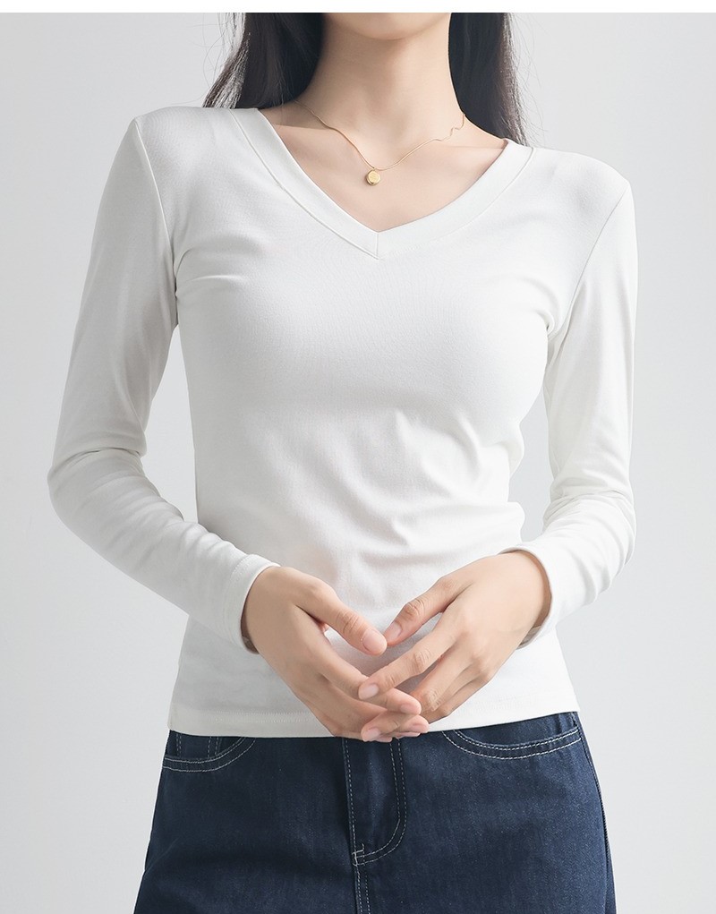 小V領打底衫上衣女內搭白色外穿正肩洋氣顯瘦修身長袖T恤