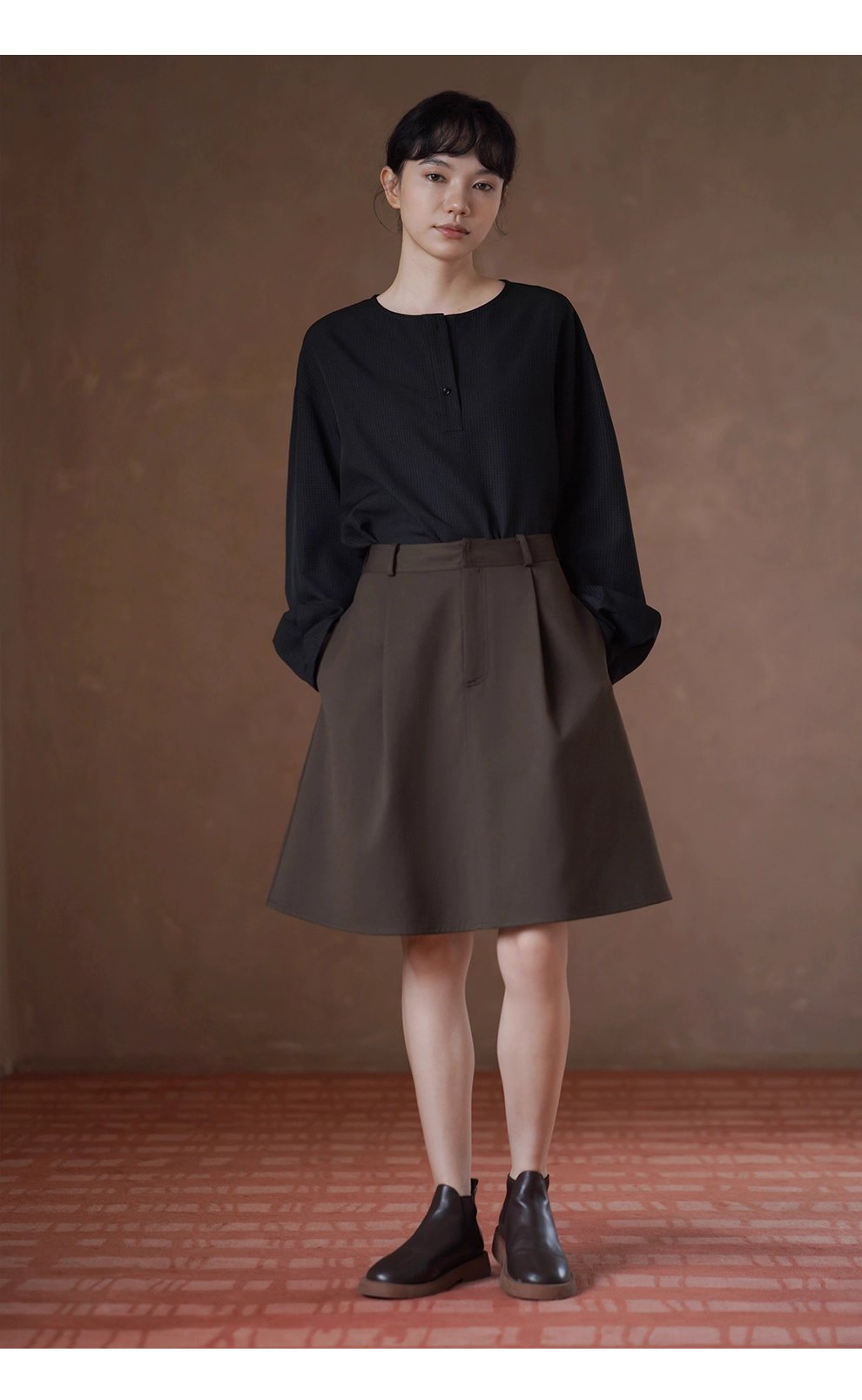 通勤造型低調小格紋寬鬆垂順顯瘦可拆式領巾長袖襯衫女