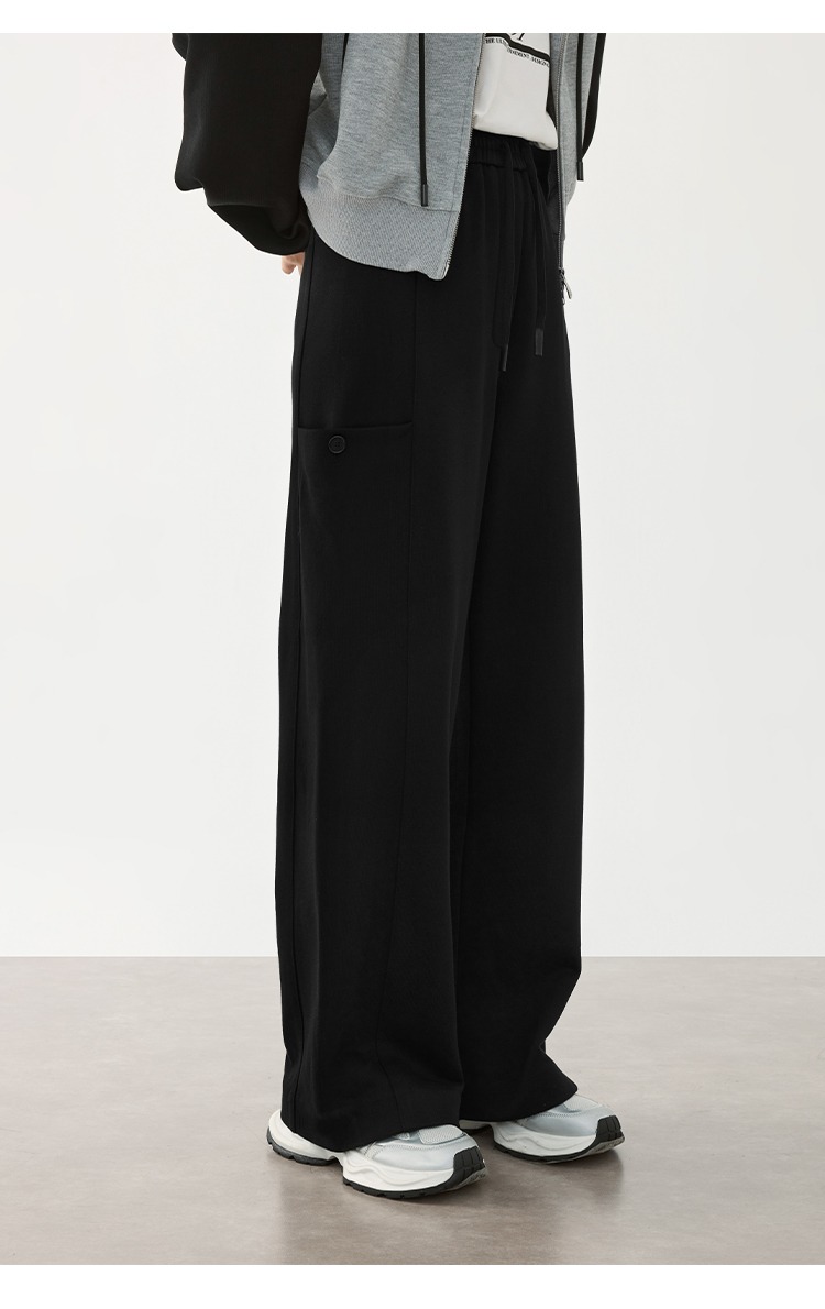 中大尺碼顯瘦休閒褲黑色直筒褲子女闊腿褲