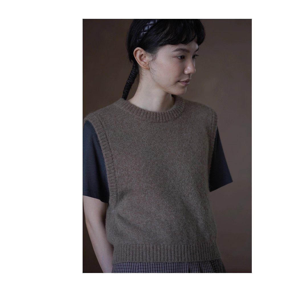 輕柔保暖羊絨羊駝綿羊優質搭配比圓領短版疊穿毛衣背心