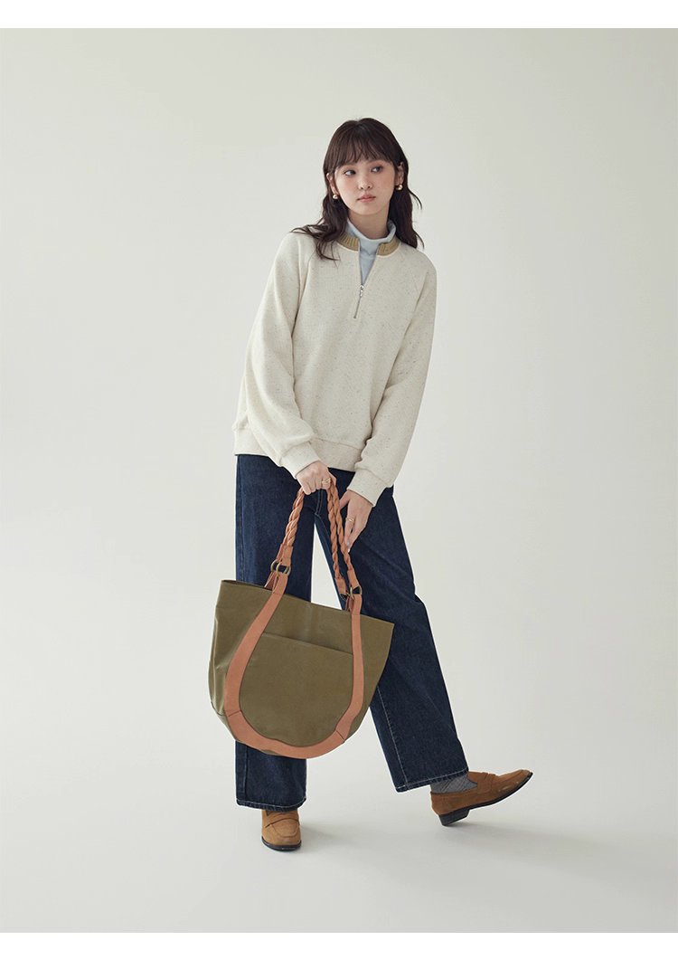 撞色彩點半開拉鍊衛衣T恤女秋季新款插肩袖上衣