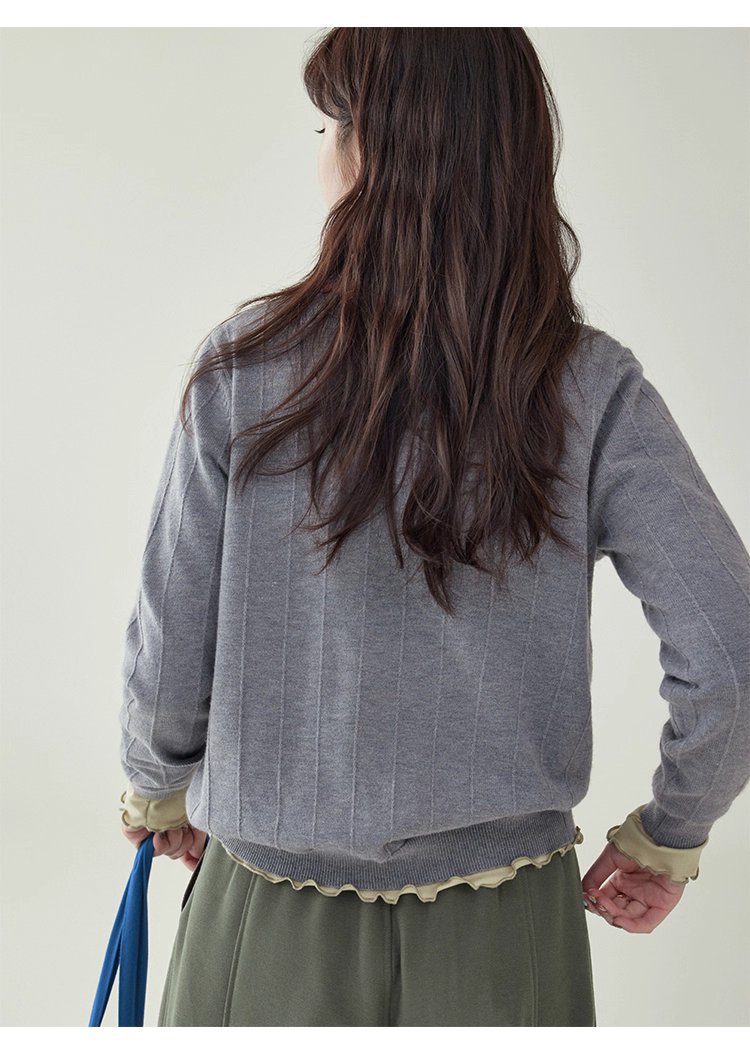 韓系撞色翻領針織開襟衫女秋季新款單排扣長袖上衣