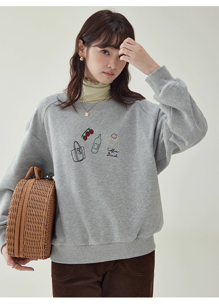 減齡刺繡圓領純棉衛衣女25秋季新款寬鬆長袖上衣