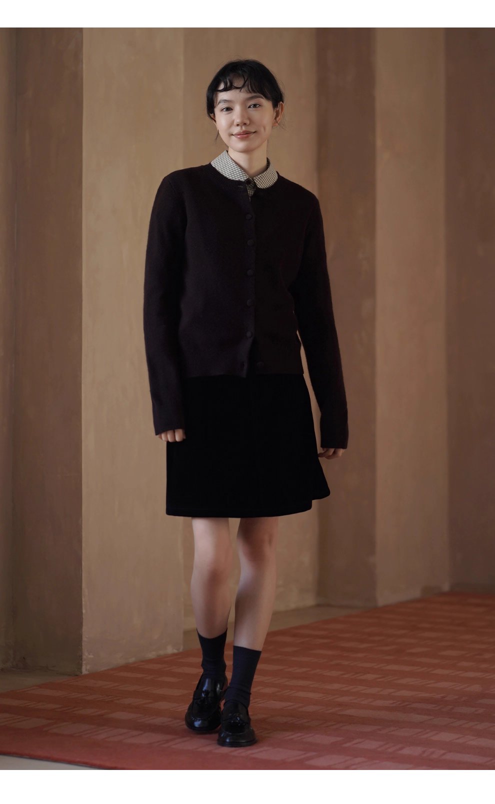 檀香肉桂咖山羊絨羊毛混紡柔軟保暖針織開襟衫通勤外套女