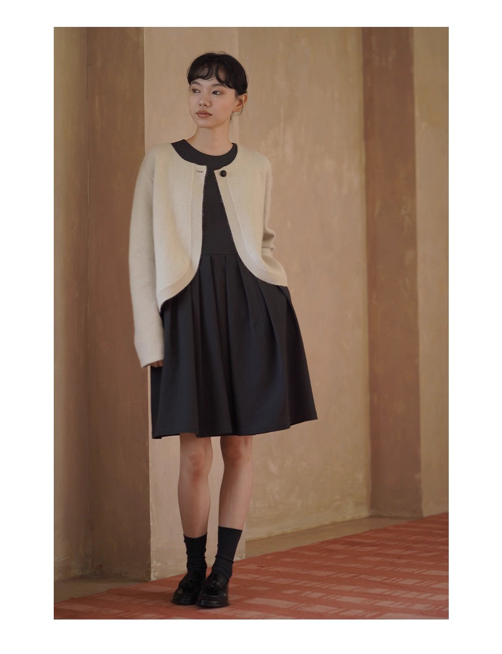 溫柔濾鏡氛圍感軟糯兔毛羊毛外套弧形門襟寬鬆毛衣開襟衫