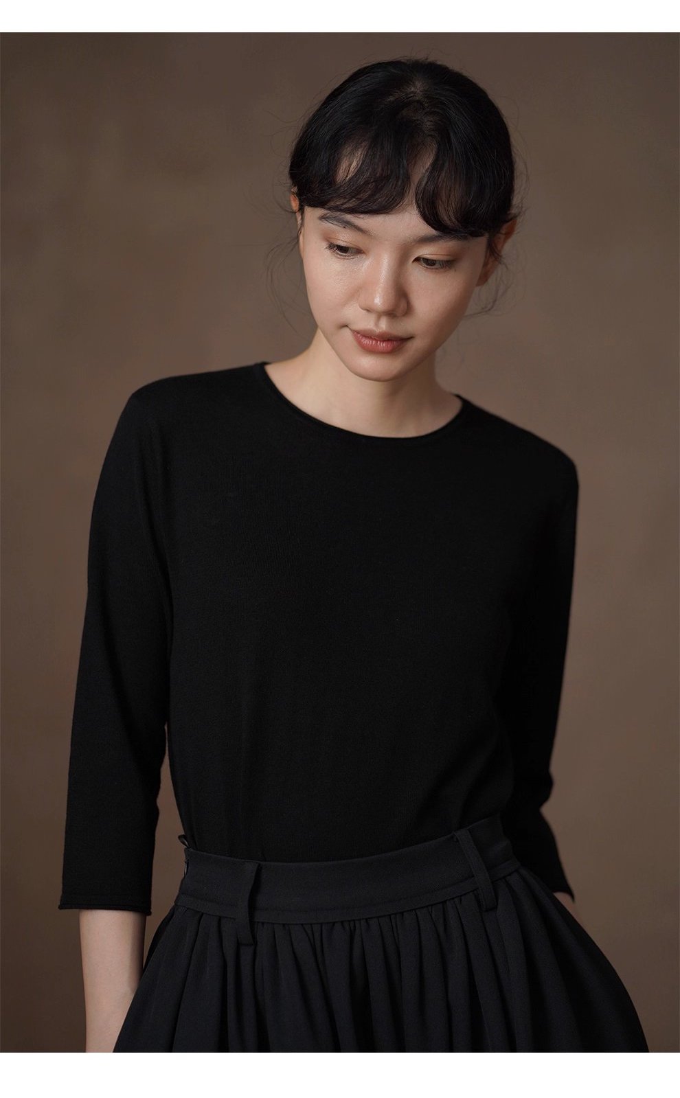 細膩呵護基礎內搭簡約柔軟羊毛混紡捲邊設計針織上衣女