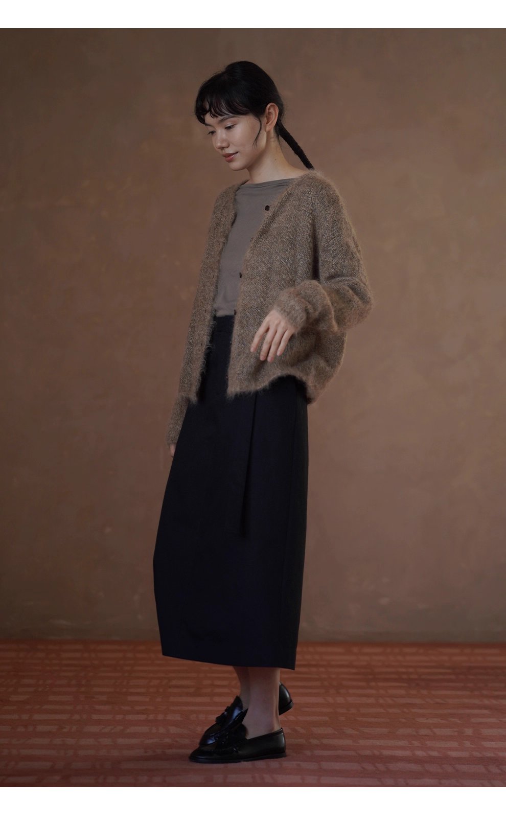 挺括立體棉感直筒高腰通勤顯瘦遮肉可調式腰帶半身裙女